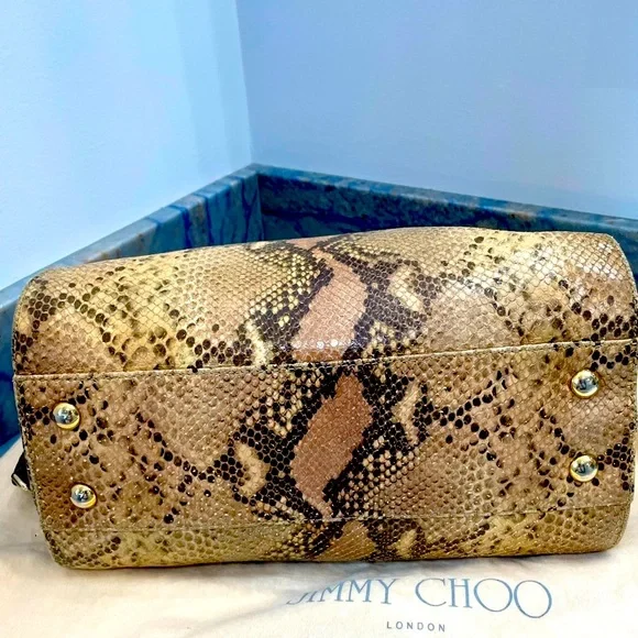 Jimmy Choo Rosalie Python-Embossed Handbag Tan Snake Print Satchel - Picture 6 of 15